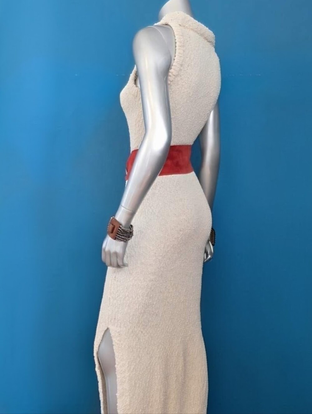 ๐๏ธ๐ ARRANGE Boucle Open Knit Racer Neckline Maxi Dress in Off White // (NWT) - Picture 4 of 16